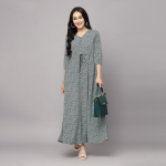 Floral Printed V-Neck A-Line Maxi Dress